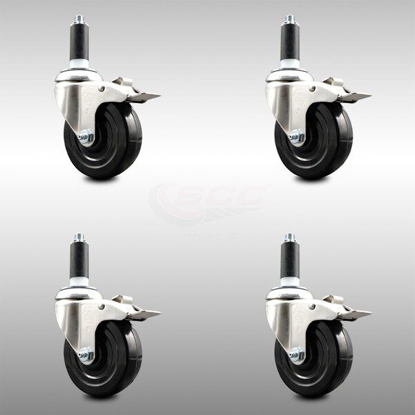 Service Caster 4 Inch 316SS Soft Rubber Swivel 1-1/8 Inch Expanding Stem Caster Set Lock Brake SCC-SS316TTLEX20S414-SRS-118-4 - main